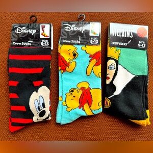 Disney Mickey Mouse Winnie the Pooh Evil Queen 3 Pairs Women’s Crew Socks NWT